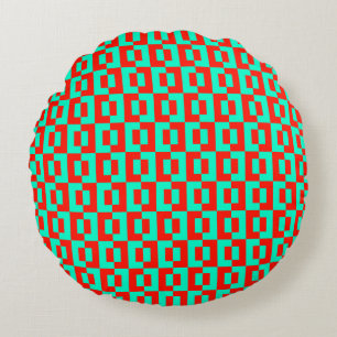 Coussins Ronds Carreaux Turquoise&Rouge Design sur Canapé Arrondi