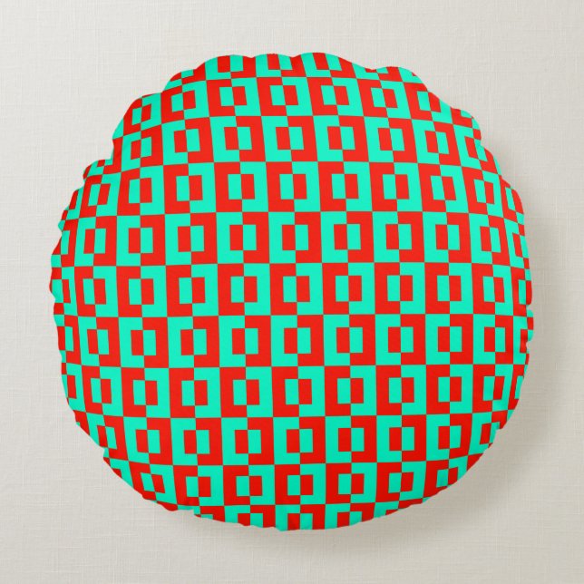 Coussins Ronds Carreaux Turquoise&Rouge Design sur Canapé Arrondi (Devant)