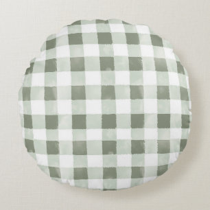 Coussins Ronds Carreaux Vert Marron Blanc Rayures  