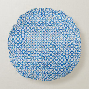 Coussins Ronds Carrelage Bleu Méditerranéen Motif - Elégant Azule