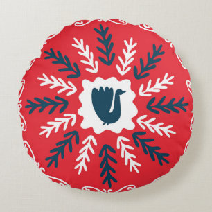 Coussins Ronds Carrelage de Noël Folk Doodle Art