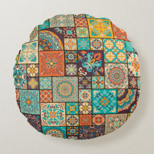 Coussins Ronds Carrelage en mosaïque colorée avec Islam, Arabi