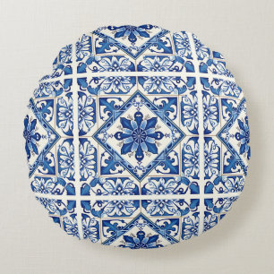Coussins Ronds Carrelage méditerranéen, Portugais, Azulejo, Majol