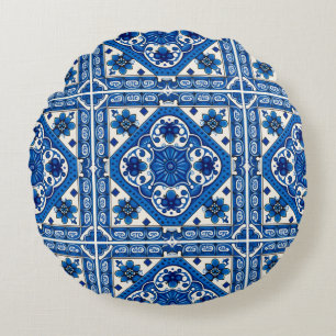 Coussins Ronds Carrelage méditerranéen, Portugais, Azulejo, Majol