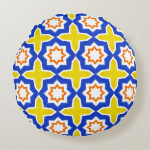 Coussins Ronds Carrelage portugais d'époque. Azulejos bleu et jau