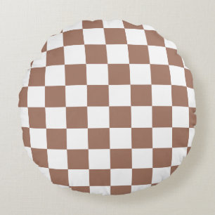 Coussins Ronds Carrés à damier marron moka blanc géométrique rétr