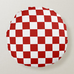 Coussins Ronds Carrés à damier rouge blanc géométrique rétro