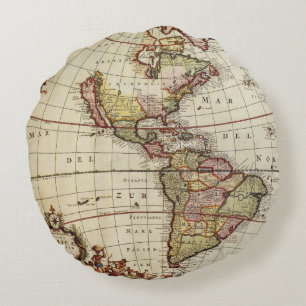 Coussins Ronds Carte ancienne des Amériques par Johannes De Ram