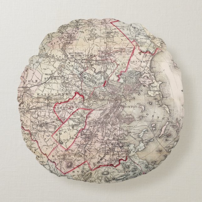 Coussins Ronds Carte : Boston, 1883 (Devant)