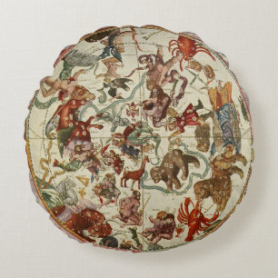 Coussins Ronds Carte céleste ancienne de l'étoile du Nord 1660