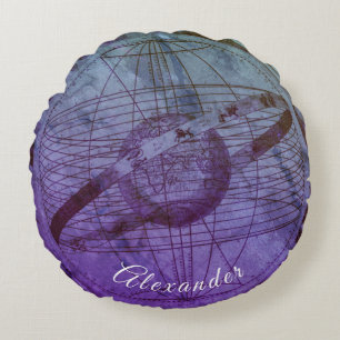 Coussins Ronds Carte Celestiale Personalisée Violet Océan Bleu