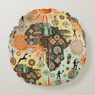 Coussins Ronds Carte d'Afrique Éléments Tribaux Décoratifs Motif