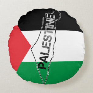 Coussins Ronds Carte de la Palestine libre sur le drapeau palesti