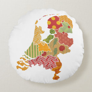 Coussins Ronds Carte de la province de Hollande Style Patchwork b