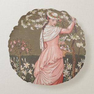 Coussins Ronds Carte de la Saint-Valentin florale antique, ère vi