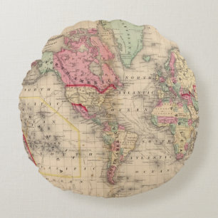 Coussins Ronds Carte de proj de Mercator du monde par Mitchell