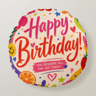 Coussins Ronds Carte de vœux d'anniversaire colorée rétro pop ave