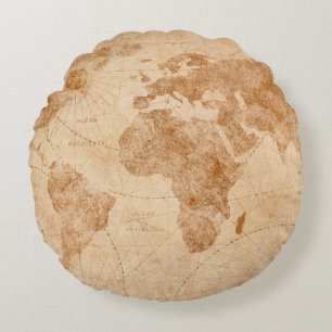 Coussins Ronds Carte du monde vintage ancien, carte du monde,