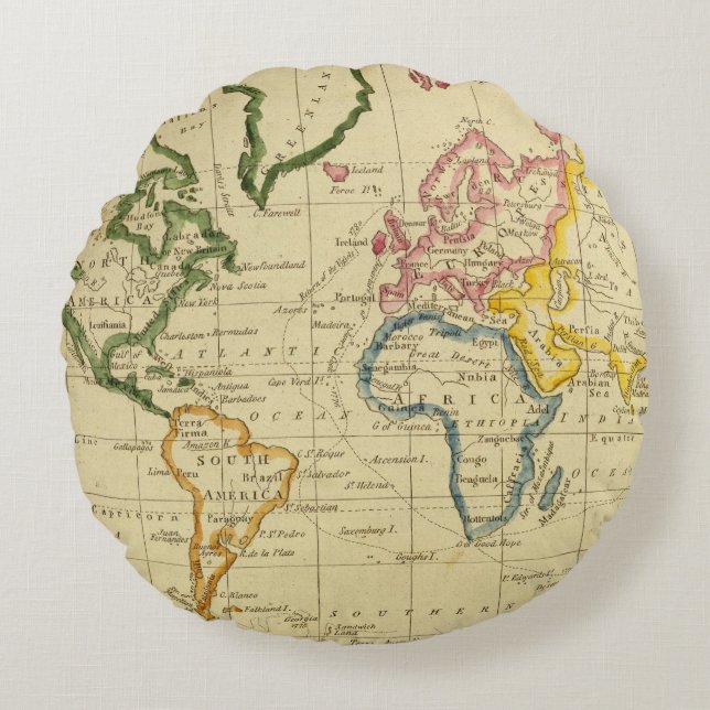 Coussins Ronds Carte gravée par monde (Devant)