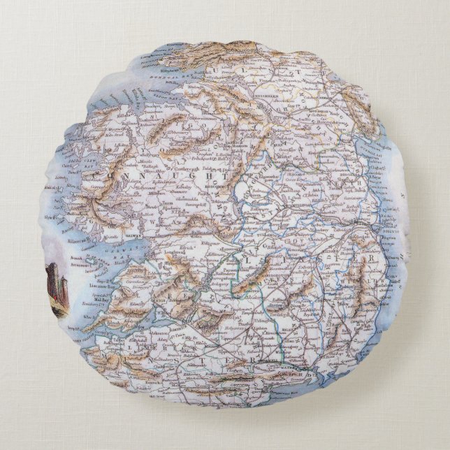 Coussins Ronds Carte : L'Irlande, 1851 (Devant)