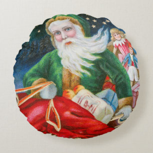 Coussins Ronds Carte postale de Noël vintage rétro Père Noël