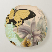 Carte postale vintage avec papillons et fleurs