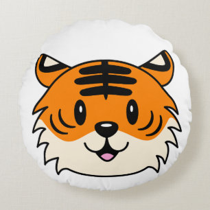 Coussins Ronds Carton doux et souriant tigre