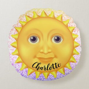 Coussins Ronds Carton mignon Soleil souriant avec Bumblebee doux