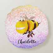 Coussins Ronds Carton mignon Soleil souriant avec Bumblebee doux (Dos)