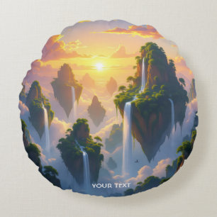 Coussins Ronds Cascades des îles du coucher de soleil Imaginaire