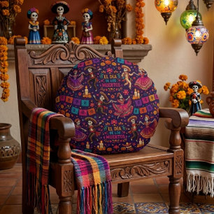 Coussins Ronds Catrinas dansantes colorées pour El Día de los Mue