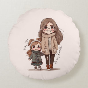 Coussins Ronds Caution adorable mère et fille (5)