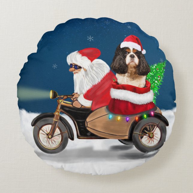 Coussins Ronds Cavalier King Chien Noël Père Noël (Devant)