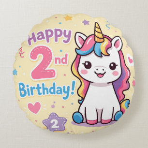 Coussins Ronds Célébration du 2e anniversaire de Licorne Arc-en-C