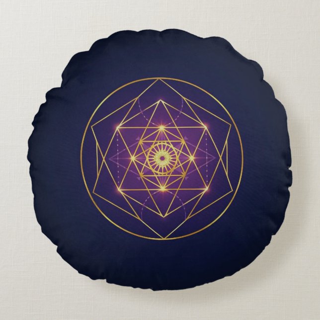 Coussins Ronds Celestial Golden Mandala — Balance in the Infinite (Devant)