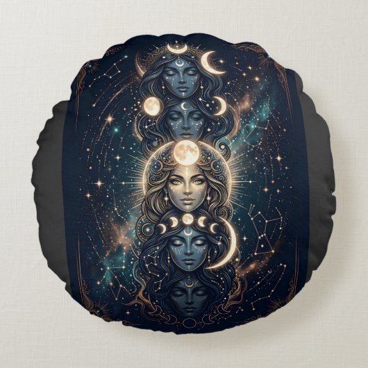 Coussins Ronds Celestial Moon Goddess Mystical (Devant)