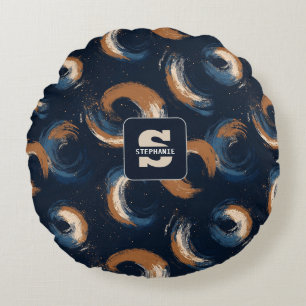 Coussins Ronds Cercle bleu et Brown sur Arrière - plan foncé