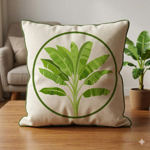 Coussins Ronds Cercle Botanique de Feuille de Banane Tropicale
