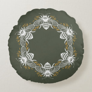 Coussins Ronds Cercle d'abeilles vert olive