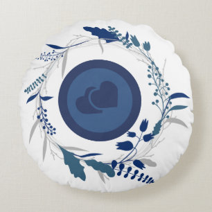 Coussins Ronds Cercle intérieur bleu Twin Motif en forme de coeur