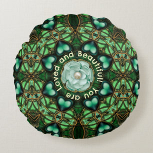 Coussins Ronds Cercle vert d'amour et d'affirmations