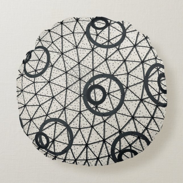 Coussins Ronds Cercles Abstraits noirs et blancs (Devant)