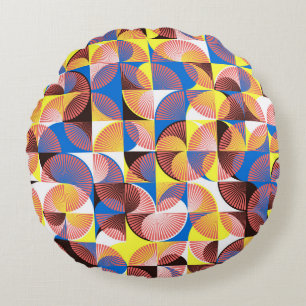 Coussins Ronds Cercles du milieu du siècle, rayures, tuiles vinta