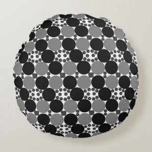 Coussins Ronds Cercles Monochromes : Noir Abstrait Blanc Et Gris,