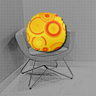 Coussins Ronds cercles rétro gras - jaune et orange