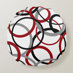 Coussins Ronds Cercles rouges, gris et noirs