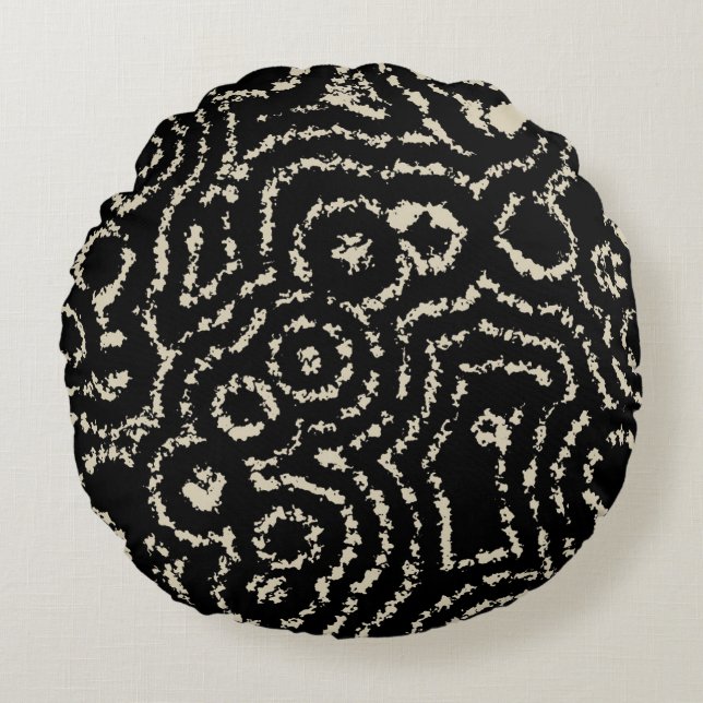 Coussins Ronds Cercles vintages en noir et blanc (Devant)