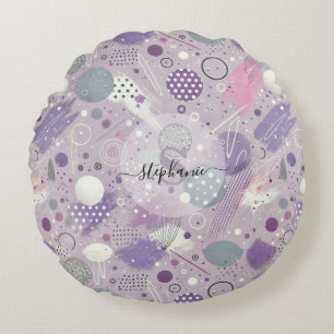 Coussins Ronds Cercles violets Abstraits avec accents de bandes d