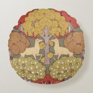 Coussins Ronds Cerf & Arbre, Écureuil, Oiseau, Baies Rowan Art No