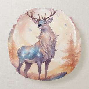 Coussins Ronds Cerf aux étoiles aquarelle pastel peinture